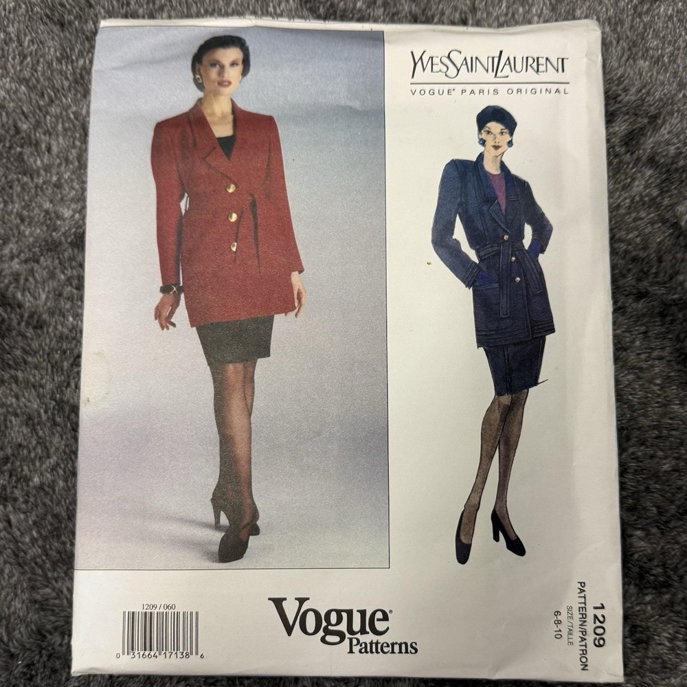 Vogue 1993 Yves Saint Laurent Pattern #1209 Jacket Belt Skirt UNCUT Sz 6-8-10